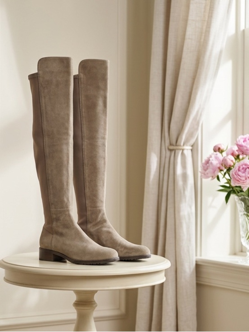 Stuart Weitzman Over-the-Knee Suede Boots in Taupe